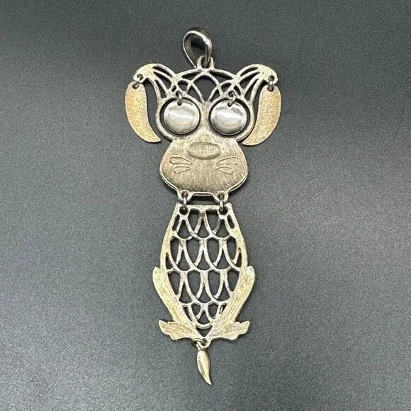 Vintage 1970s Kitsch Dog Pendant Swinging Articulated Movable Jewelry Statement - Picture 3 of 7